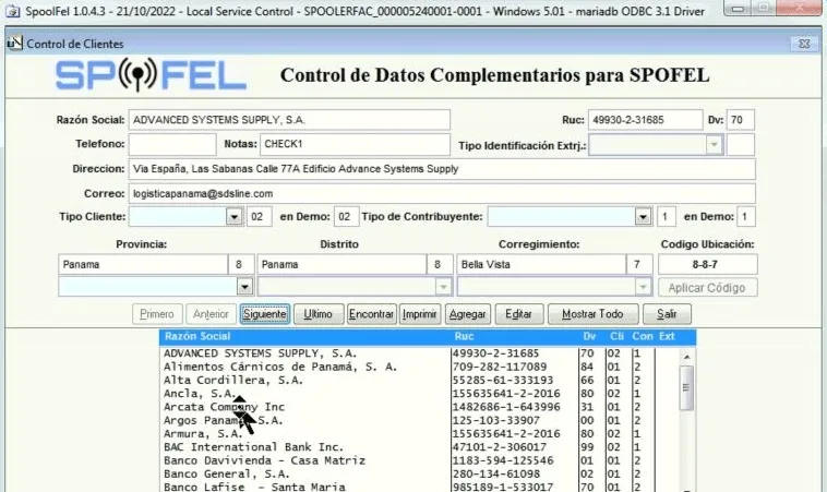 Pantalla de SPOFEL-PC